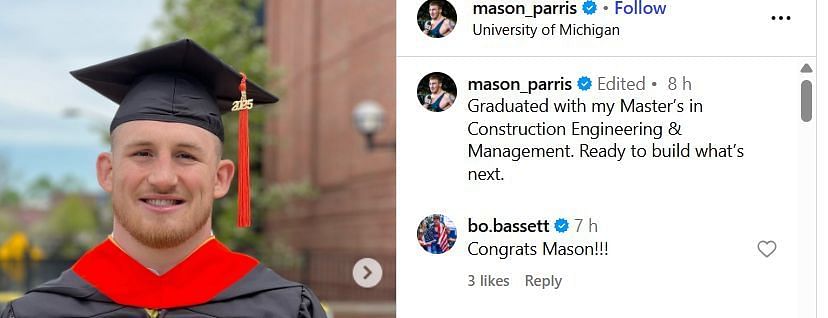 Screenshot of comment (image via IG/mason_parris).